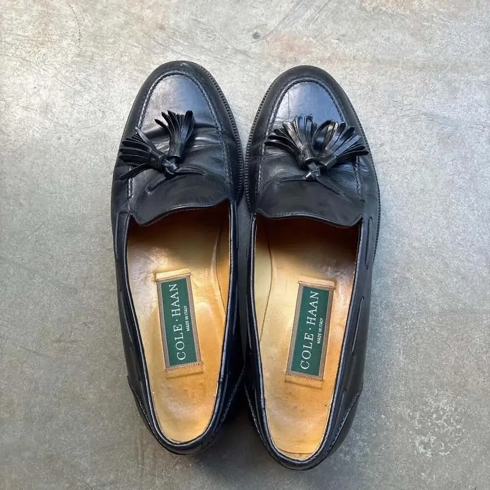 Cole Haan Vintage Tassel Loafers Black Made In Italy 8.5 D